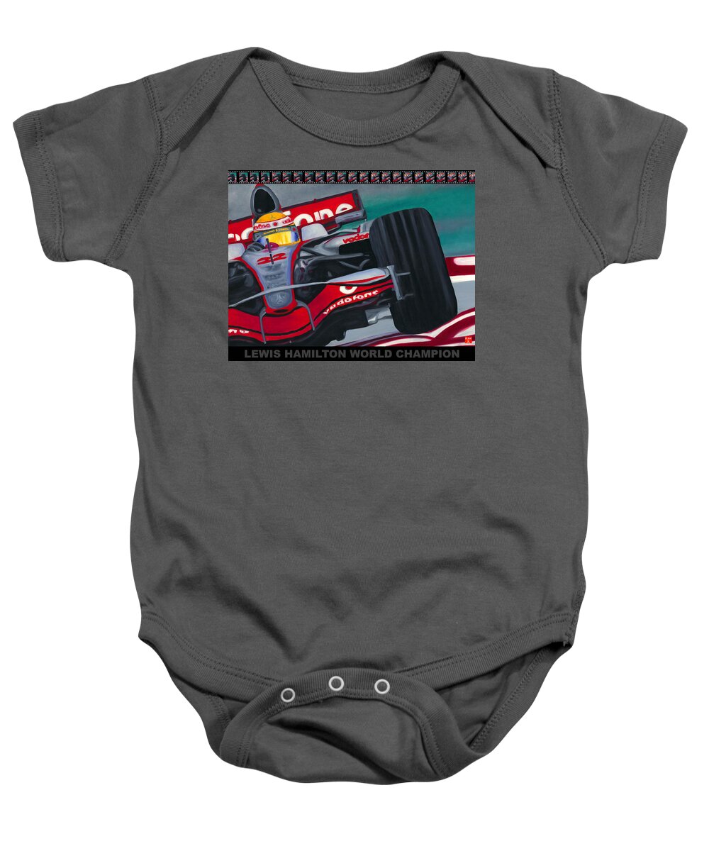 Lewis Hamilton Baby Onesie featuring the painting World Champion Pop by Ran Andrews