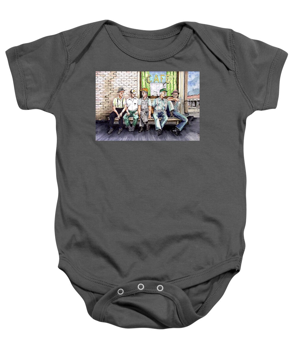 People Baby Onesie featuring the painting Liar's Bench by Sam Sidders
