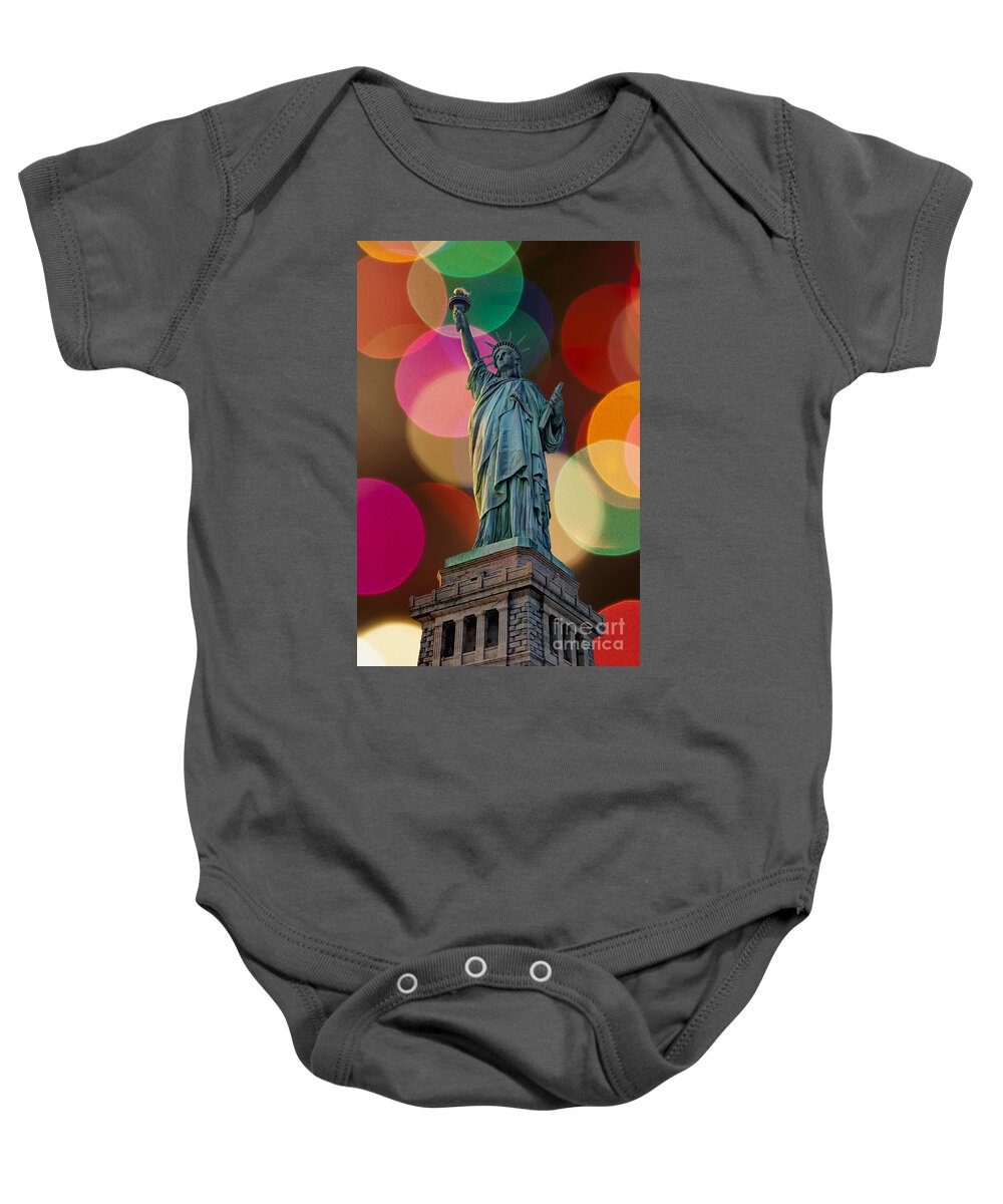 Statue Of Liberty Baby Onesie featuring the photograph Liberty Bokeh by Steve Purnell