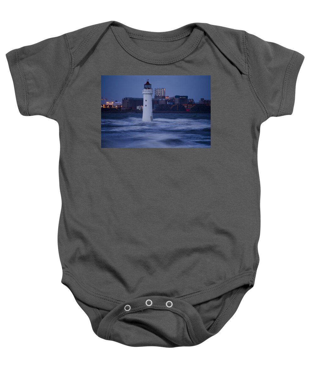 Lighthouse Baby Onesie featuring the photograph Lighthouse in the Storm by Spikey Mouse Photography