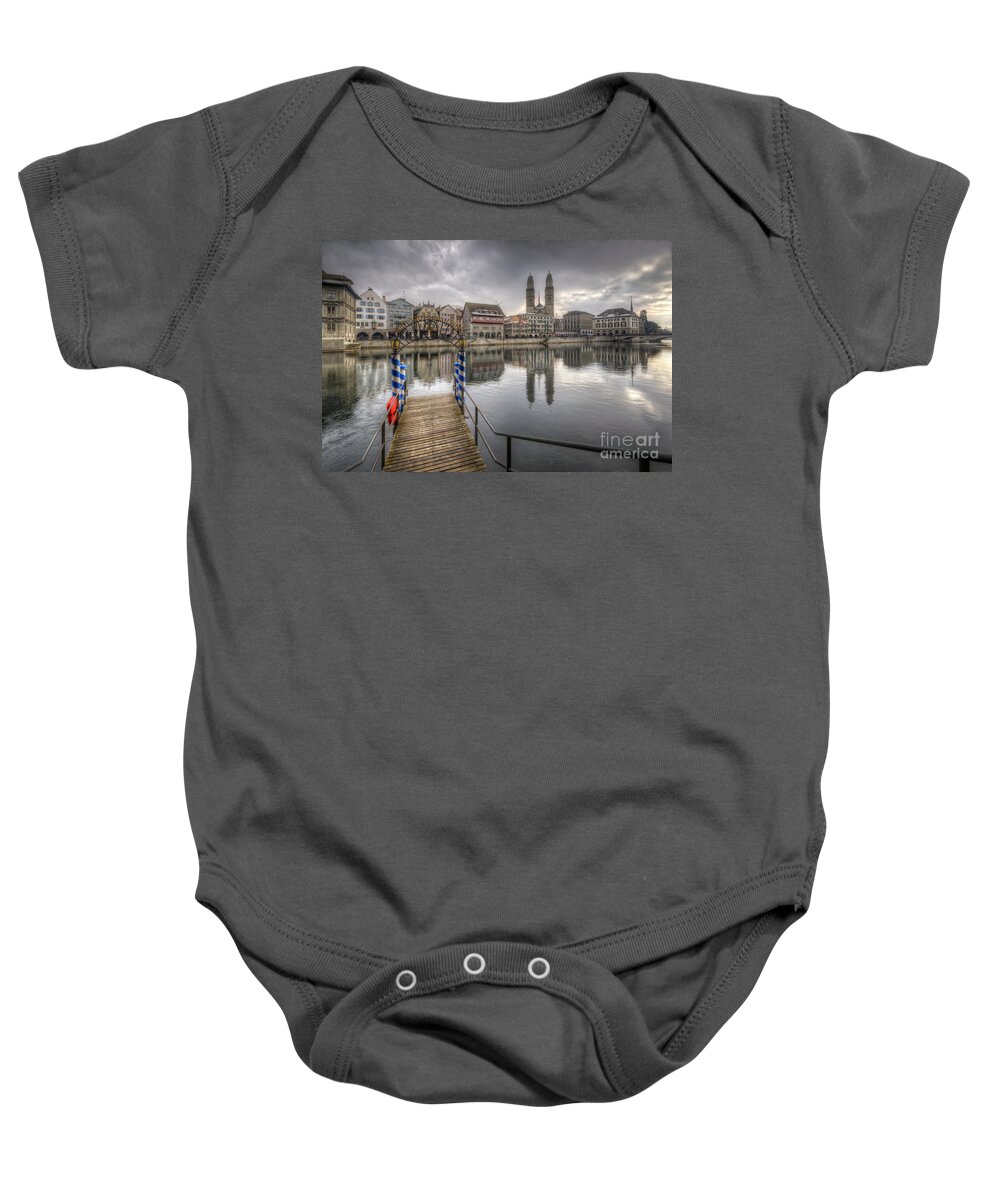 Yhun Suarez Baby Onesie featuring the photograph Limmat River Reflections by Yhun Suarez