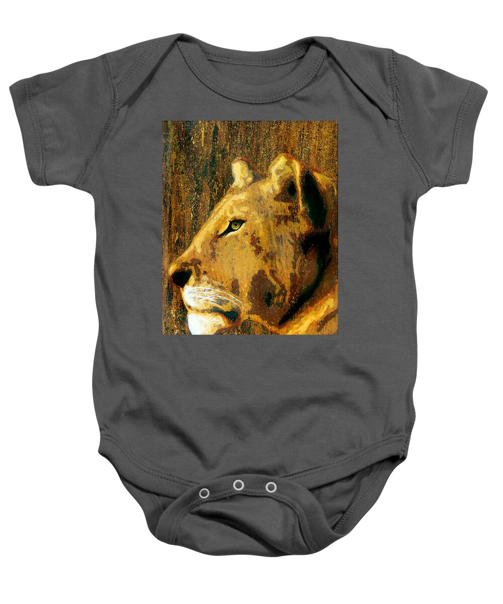Predator Baby Onesie featuring the painting Lioness by Steve Gamba