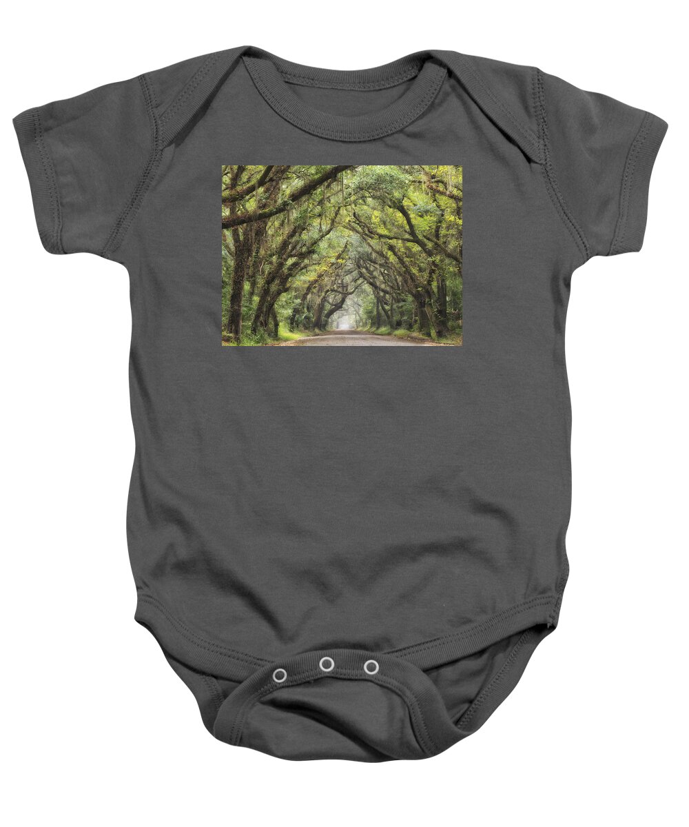 Green Baby Onesie featuring the photograph Live Oak Archway Horizontal 1 by Jo Ann Tomaselli
