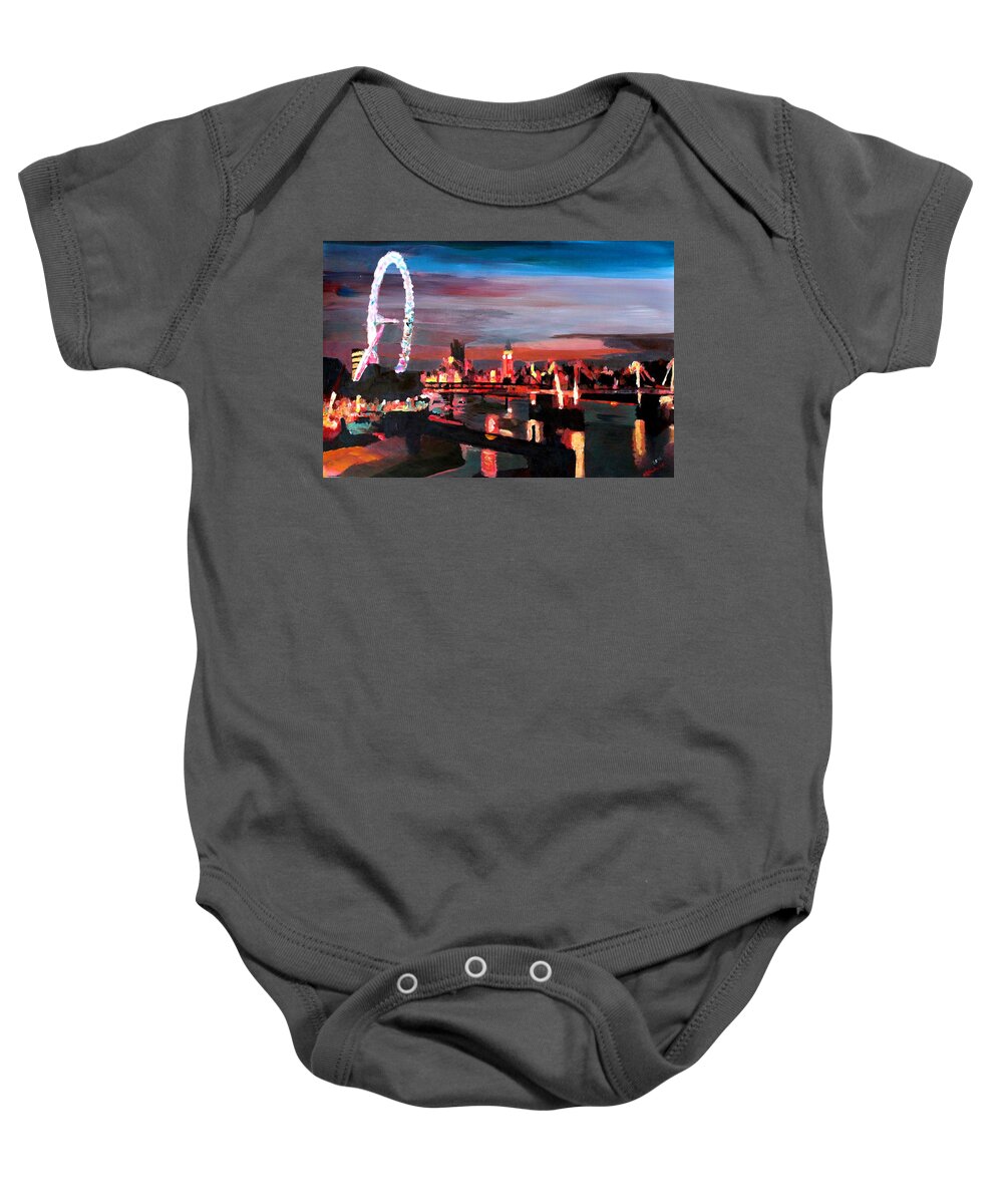 London Baby Onesie featuring the painting London Eye Night by M Bleichner
