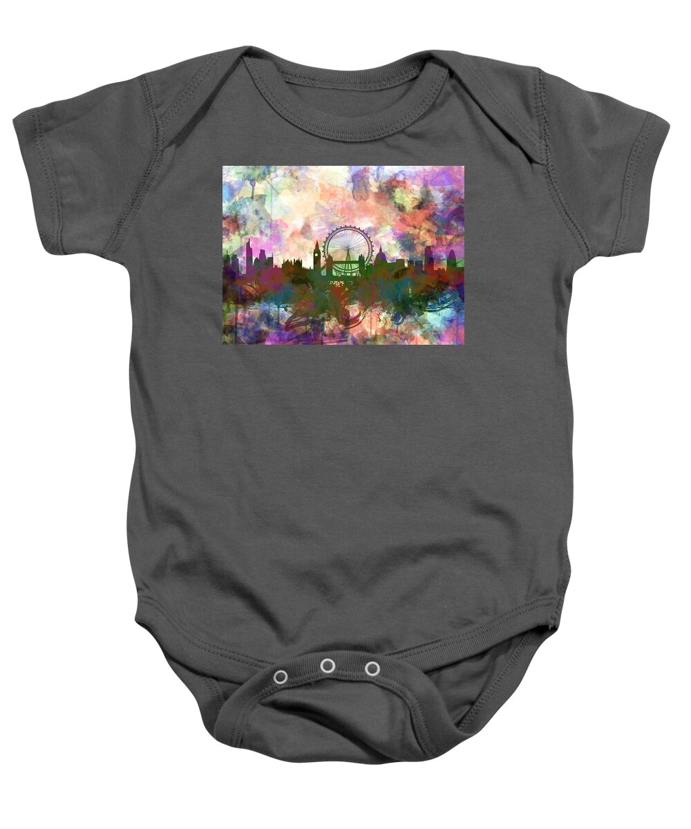 London Baby Onesie featuring the painting London Skyline Watercolor by Bekim M