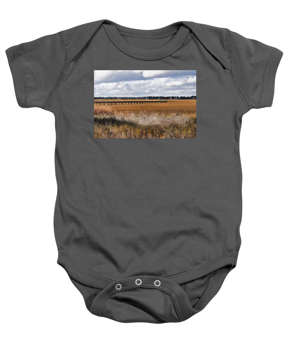 Wright Baby Onesie featuring the photograph Long Marsh Dock by Paulette B Wright