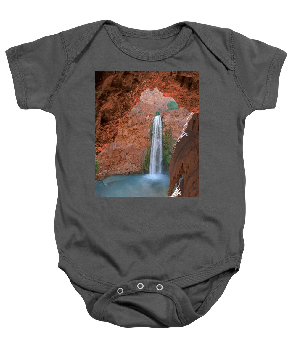 Mooney Falls Baby Onesie featuring the photograph Looking Out From the Cave by Alan Socolik