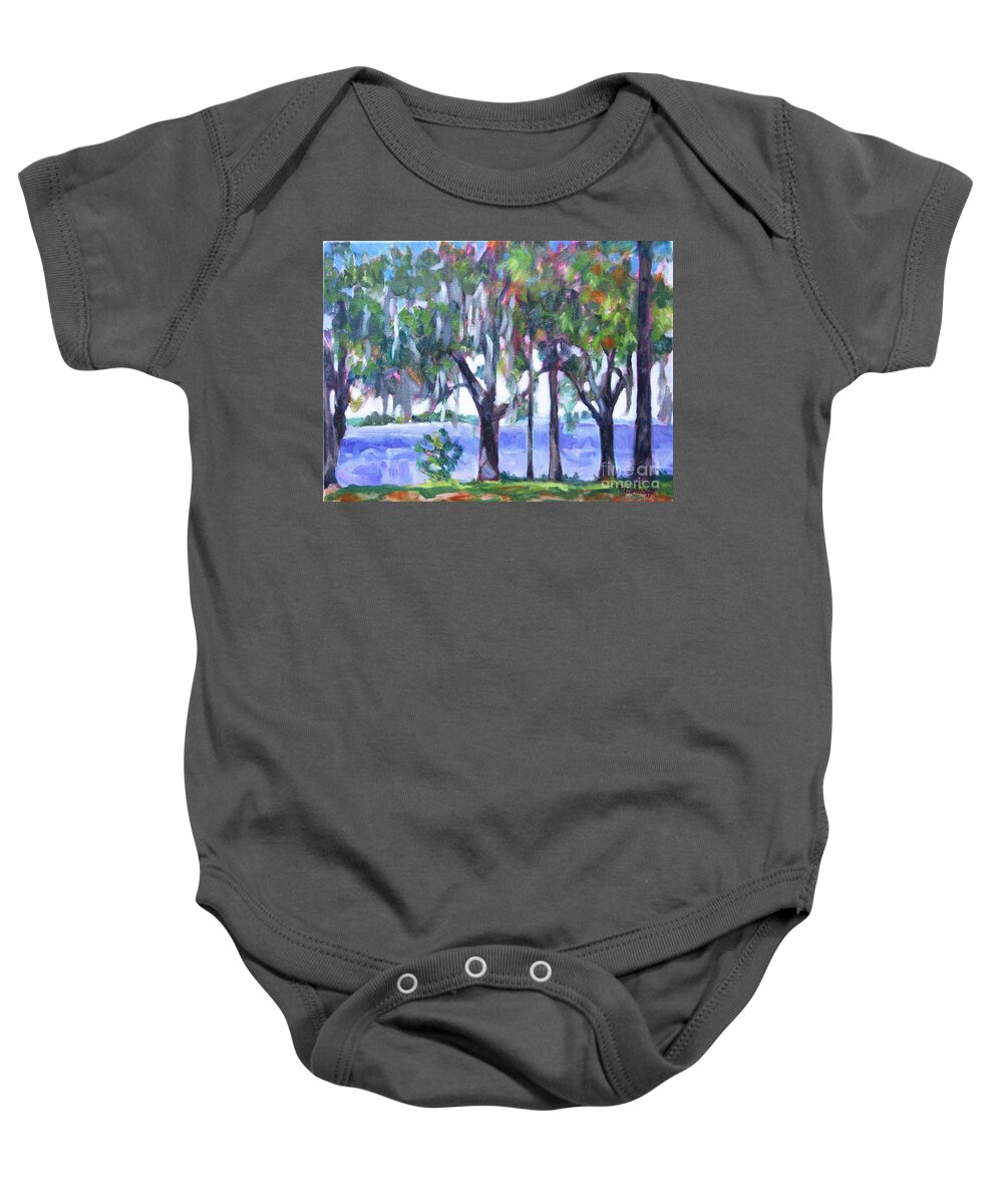 Ocean Bay Baby Onesie featuring the painting Looking out on the Bay by Jan Bennicoff