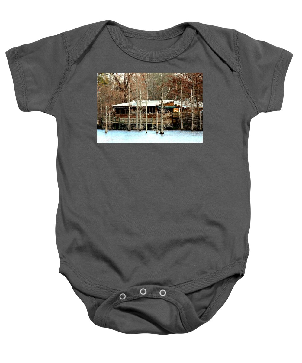 Waterfront Grill Baby Onesie featuring the photograph Louisiana Waterfront Grill by Kathy White