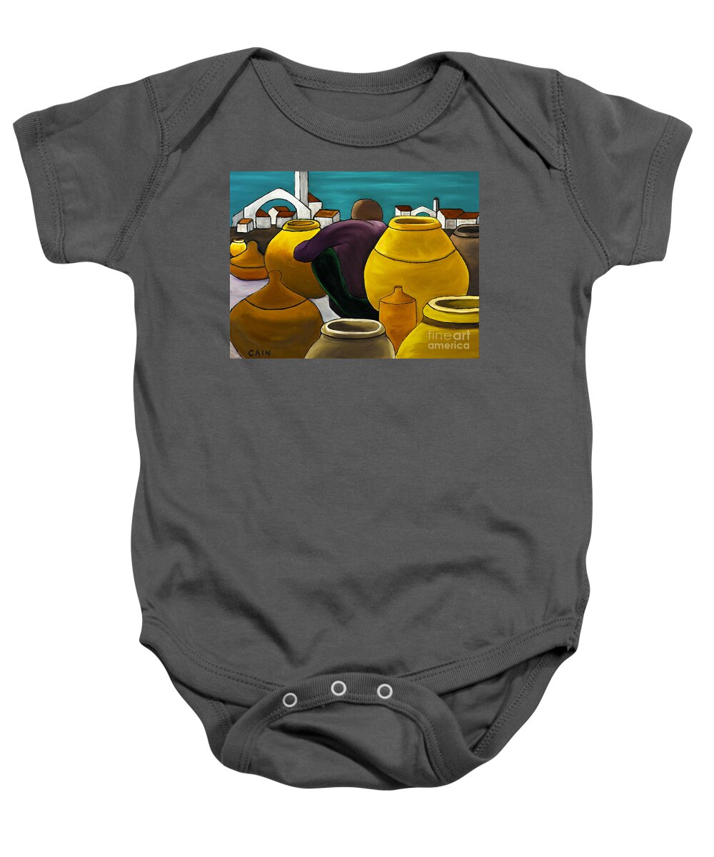 Pots Baby Onesie featuring the painting Man Selling Pots by William Cain