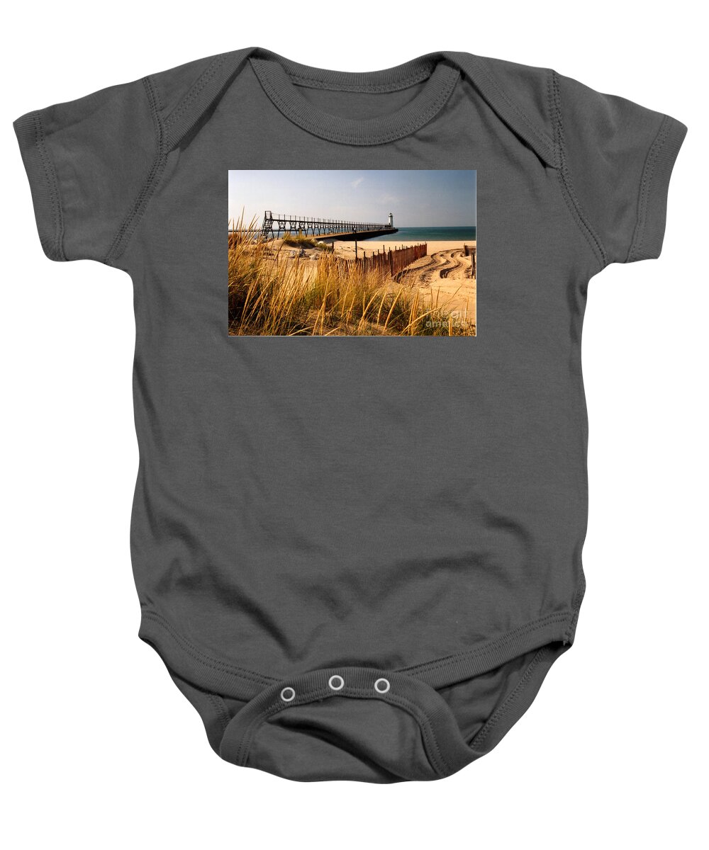 Lighthouse Baby Onesie featuring the photograph Manistee Lighthouse by Crystal Nederman