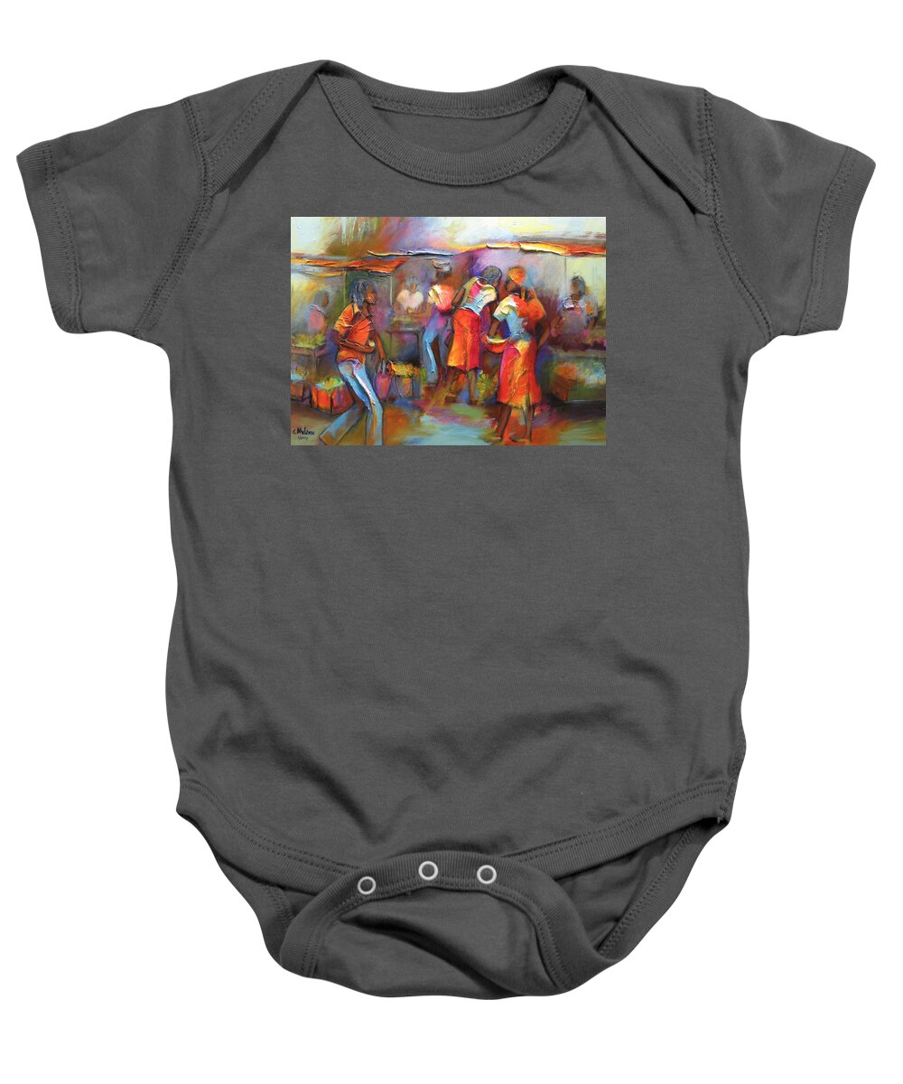 Abstract Baby Onesie featuring the painting Market Day by Cynthia McLean