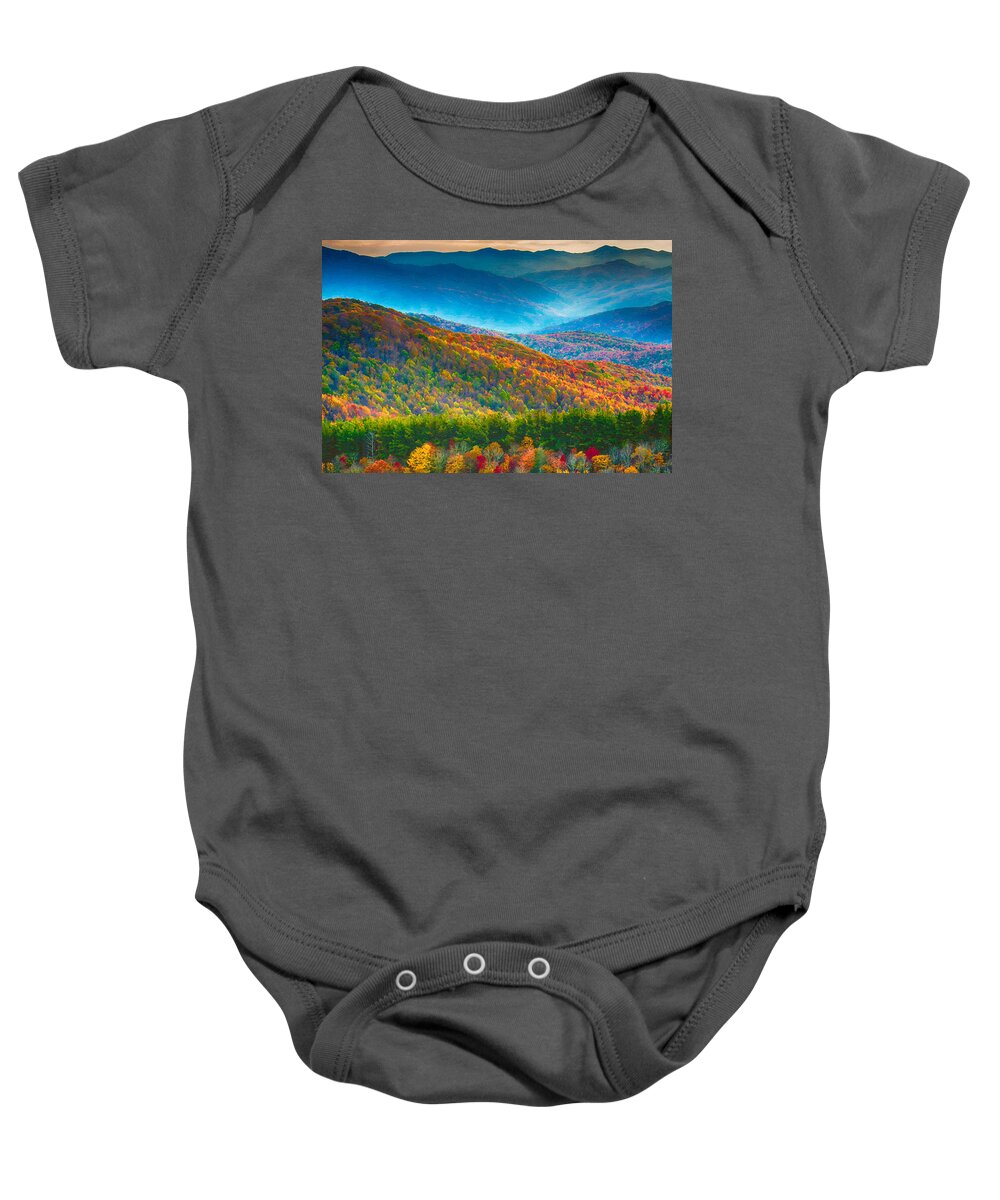 Nc Baby Onesie featuring the painting Max Patch Bald Fall Colors by John Haldane