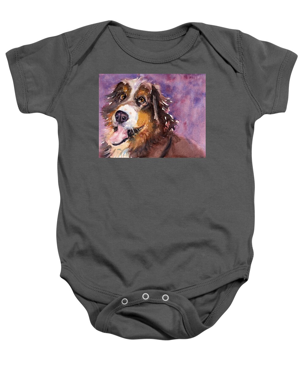 Dog Baby Onesie featuring the painting May the Mountain Dog by Judith Levins