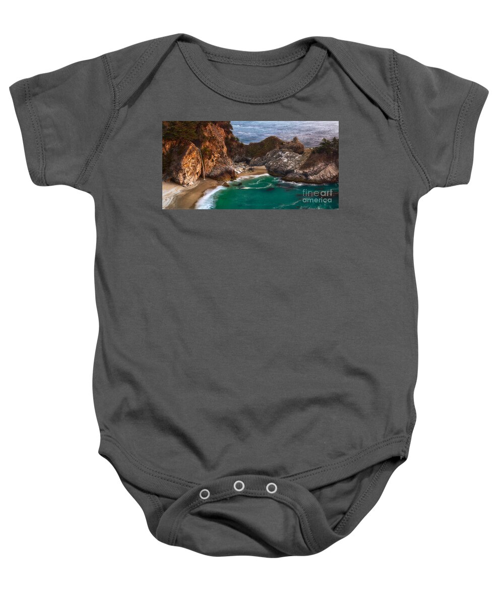 Mcway Falls Baby Onesie featuring the photograph McWay Falls by Anthony Michael Bonafede