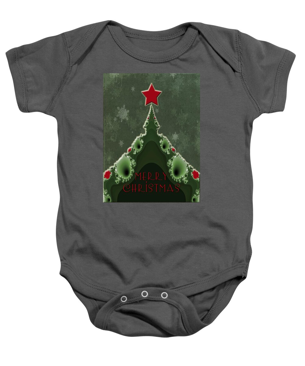 Christmas Baby Onesie featuring the photograph Merry Christmas Greeting - Tree and Star Fractal by Carol Senske