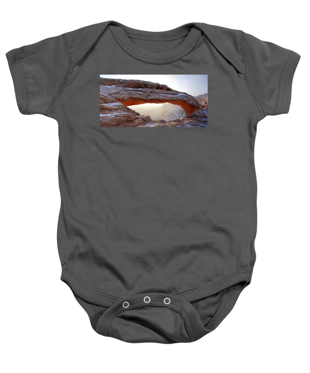 Americas Best Idea Baby Onesie featuring the photograph Mesa Arch Looking North by David Andersen