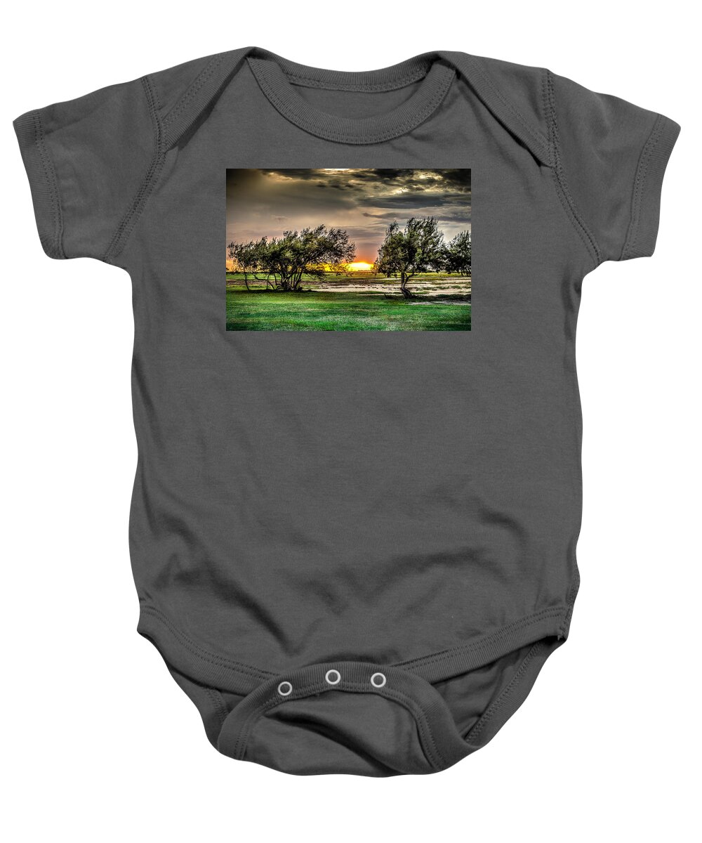 Galveston Baby Onesie featuring the photograph Mesquite Sunset HDR by David Morefield