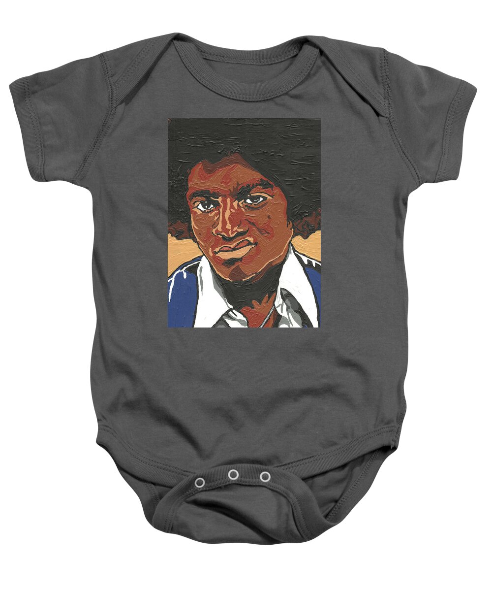 Michael Jackson Baby Onesie featuring the painting Michael Jackson by Rachel Natalie Rawlins