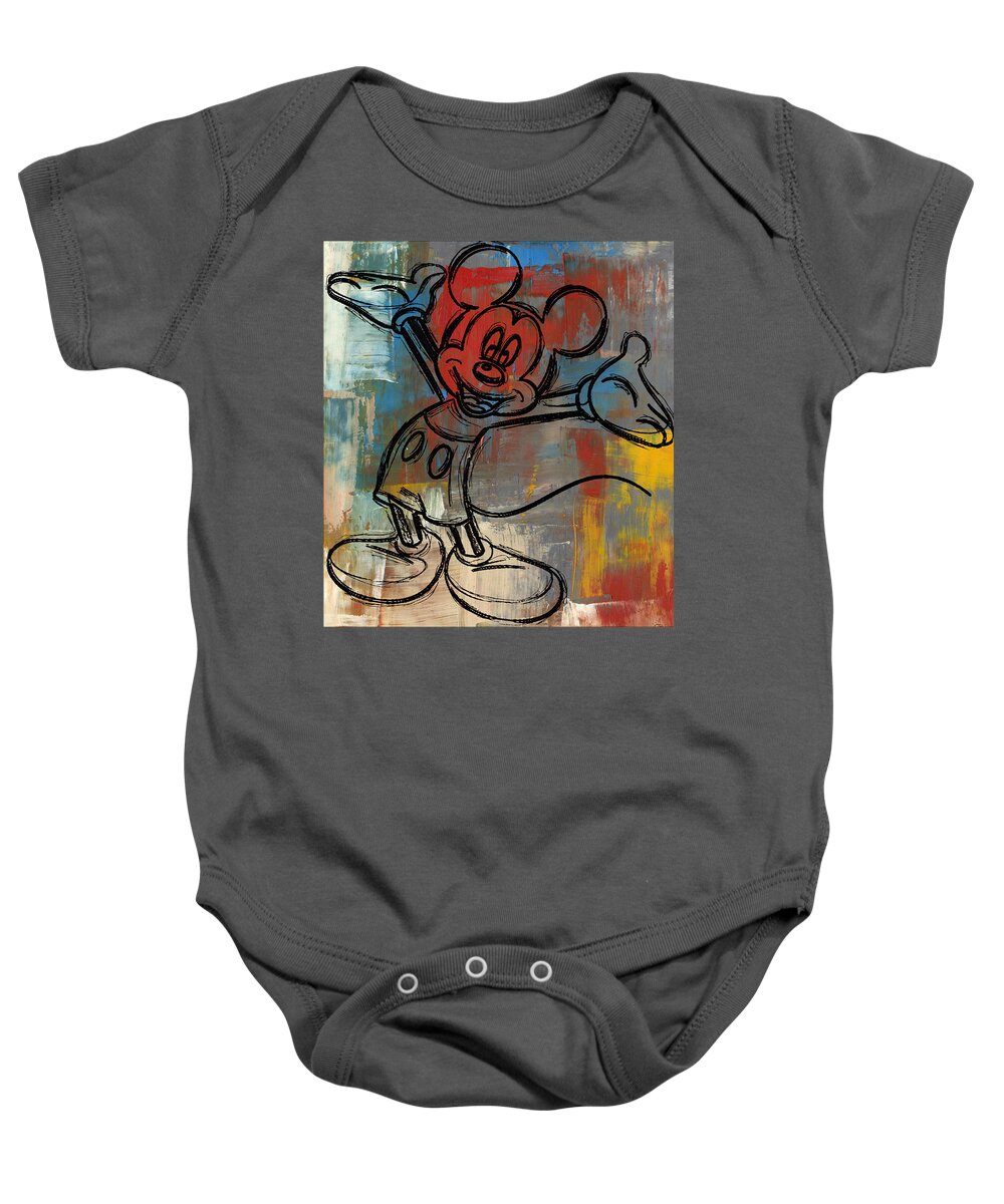Wright Baby Onesie featuring the digital art Mickey Mouse Sketchy Hello by Paulette B Wright