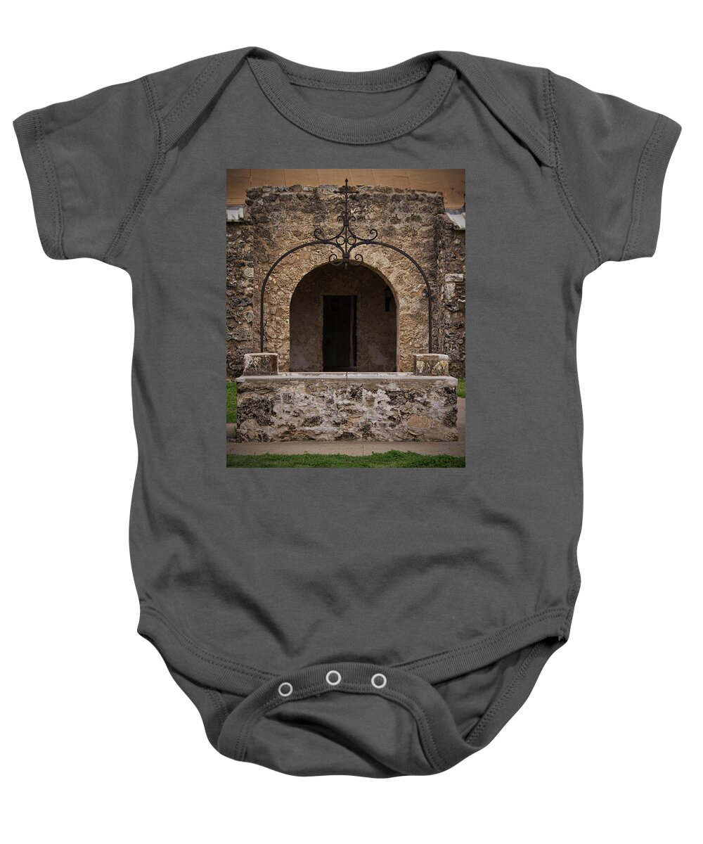 Mission Concepcion Well Baby Onesie featuring the photograph Mission Concepcion Well by Jemmy Archer