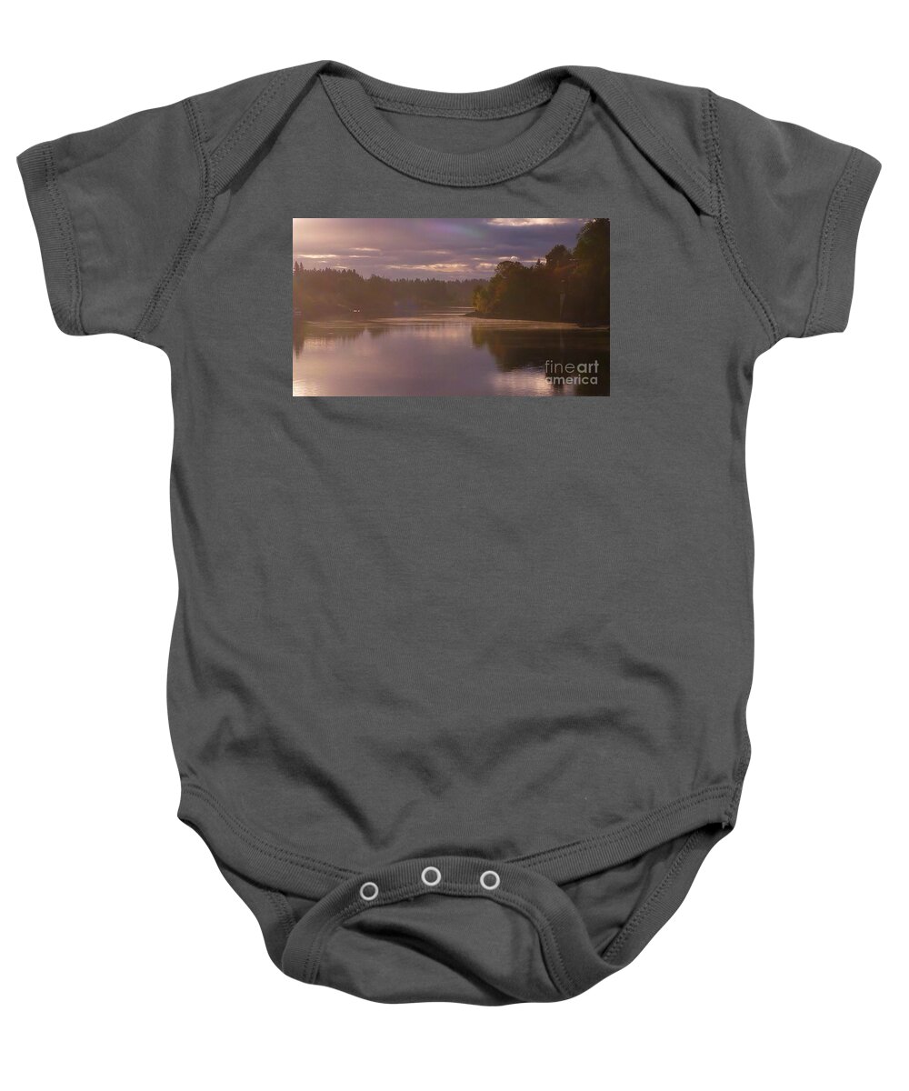 Misty River Reflection Baby Onesie featuring the photograph Misty River Reflection by Susan Garren