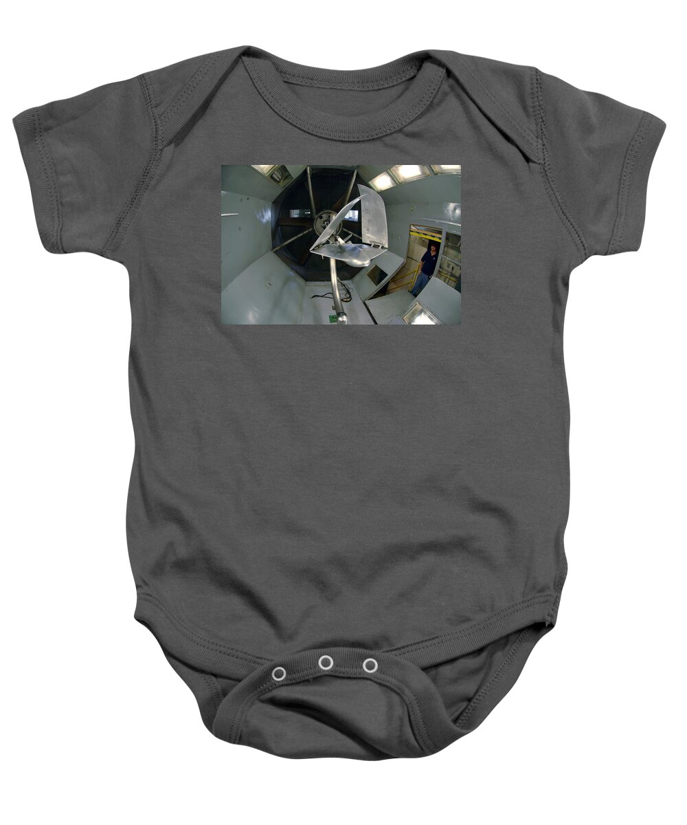 Technology Baby Onesie featuring the photograph Model Airplane In Wind Tunnel by Science Source