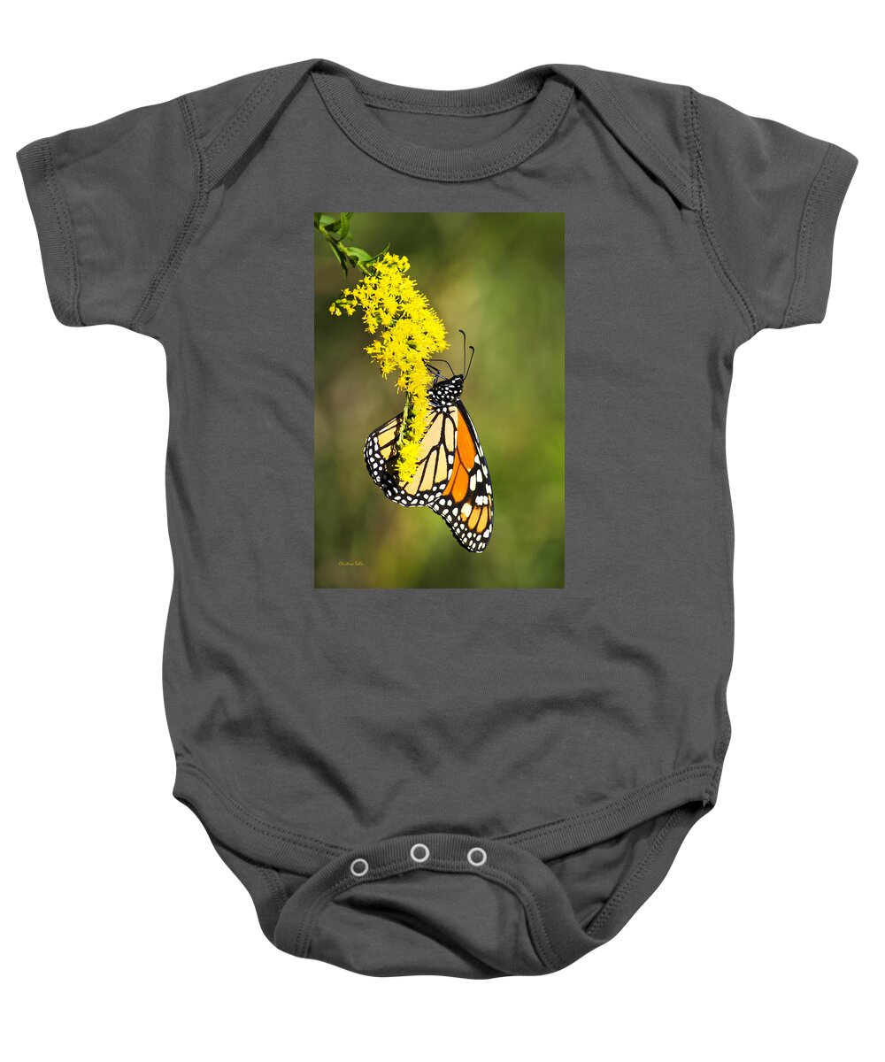 Monarch Butterfly Baby Onesie featuring the photograph Monarch Butterfly On Goldenrod by Christina Rollo