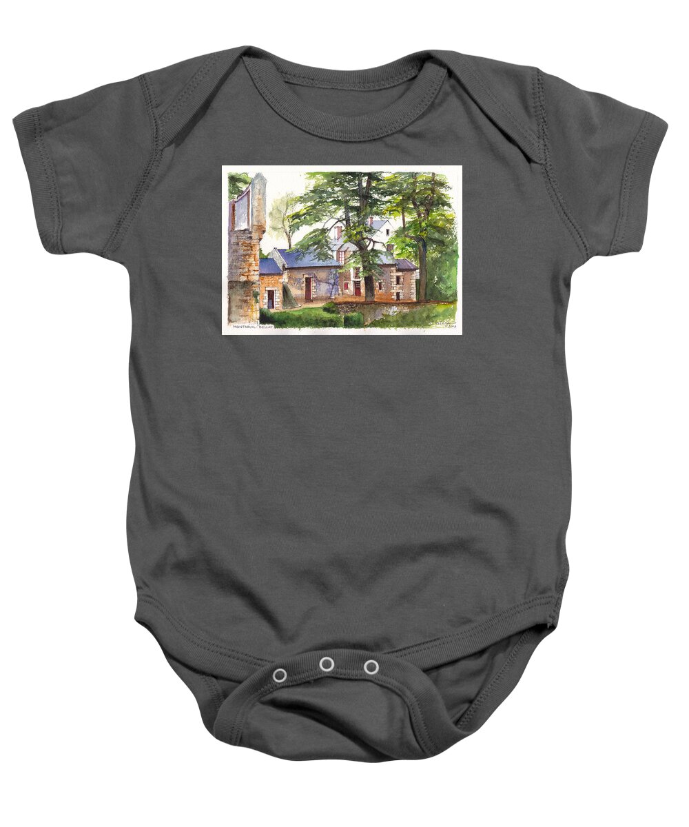 France Baby Onesie featuring the painting Montreuil Bellay chateau in the Loire Valley of France by Dai Wynn