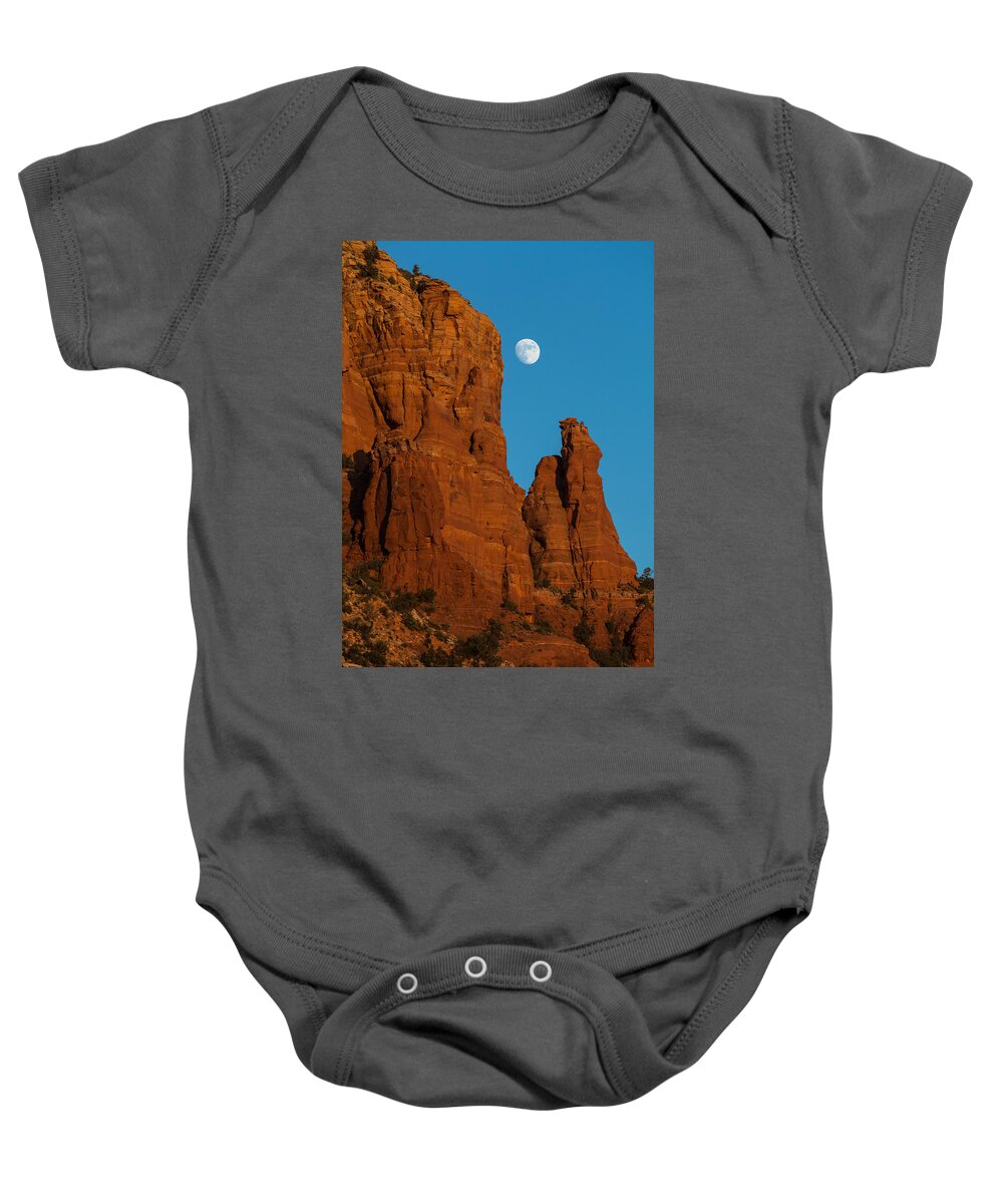 Arizona Baby Onesie featuring the photograph Moon Over Chicken Point by Ed Gleichman
