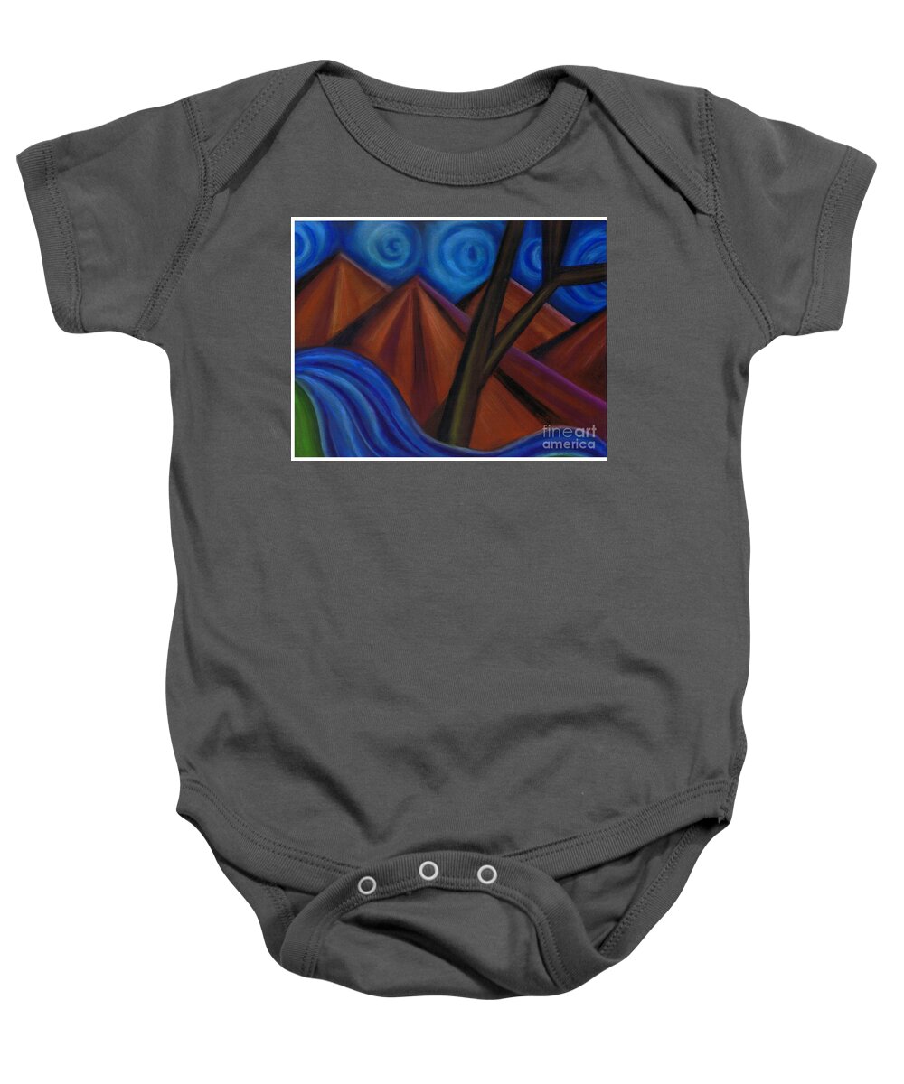 Mountains Baby Onesie featuring the pastel Moonlight Madness by Lynellen Nielsen