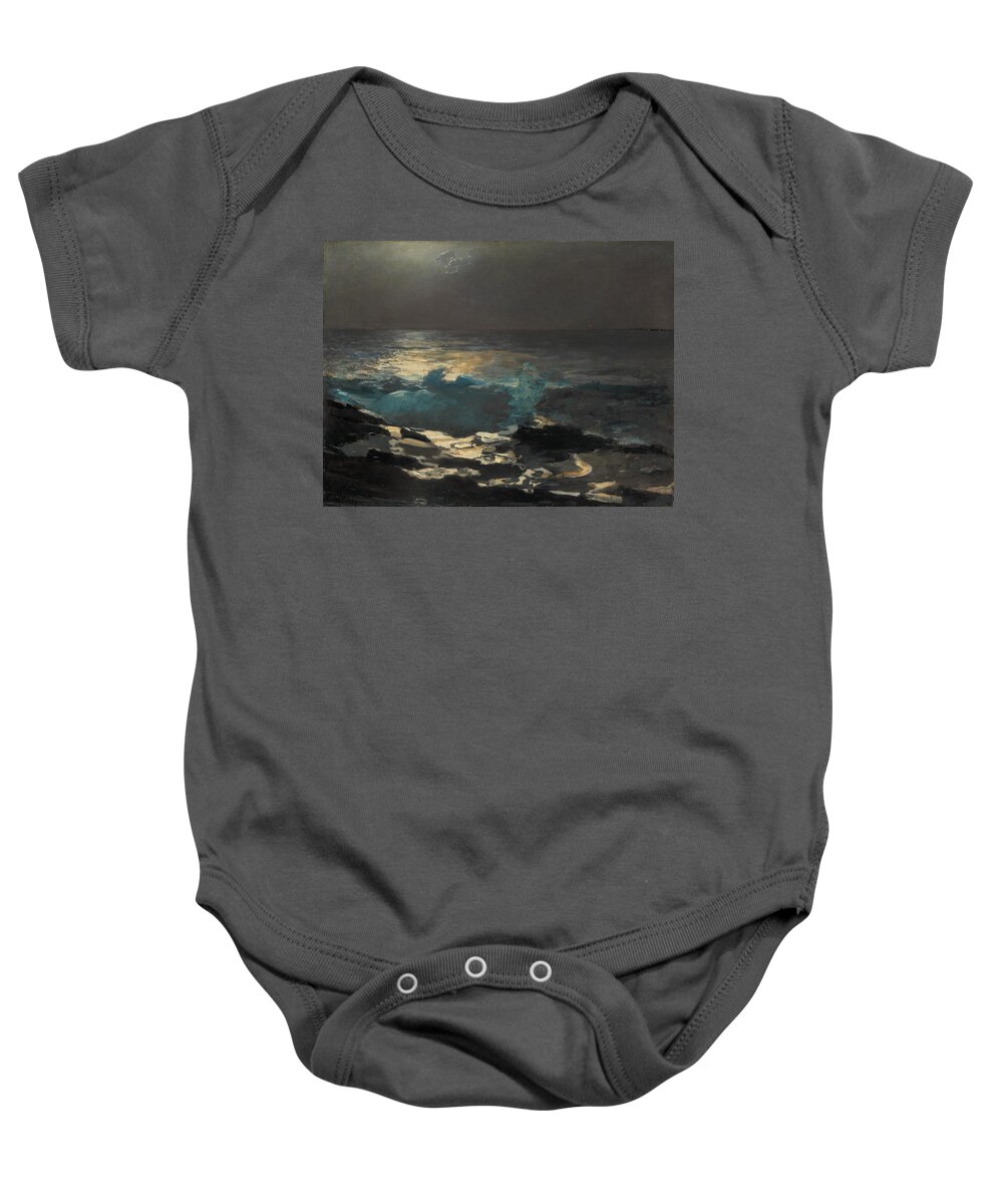 Winslow Homer Baby Onesie featuring the painting Moonlight. Wood Island Light by Winslow Homer