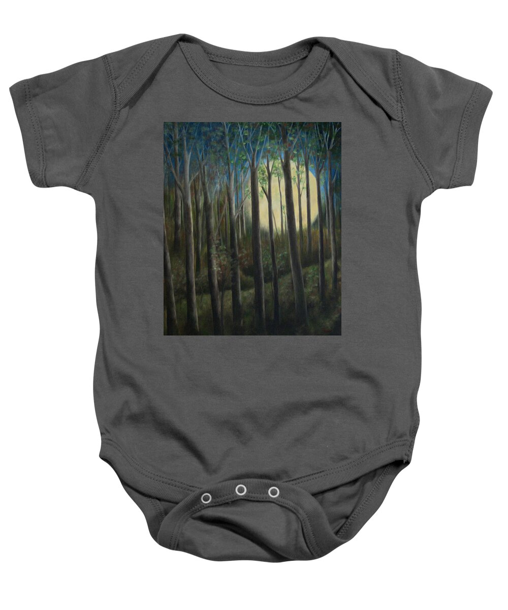 Dusk Baby Onesie featuring the painting Moonrise by FT McKinstry