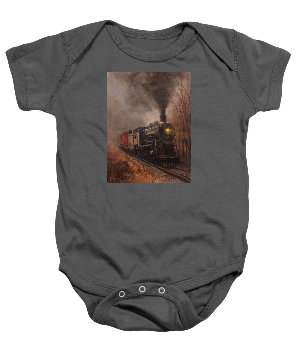 Landscape Baby Onesie featuring the painting Morning Mist Soo Line 1003 by Tom Shropshire