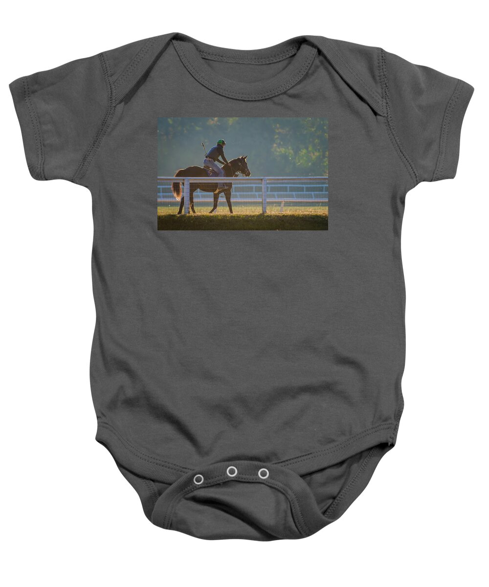Horse Baby Onesie featuring the photograph Morning Workout by John Kirkland