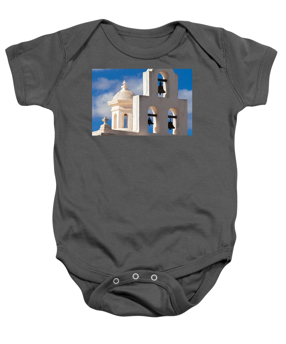 1797 Baby Onesie featuring the photograph Mortuary Bells at San Xavier by Ed Gleichman