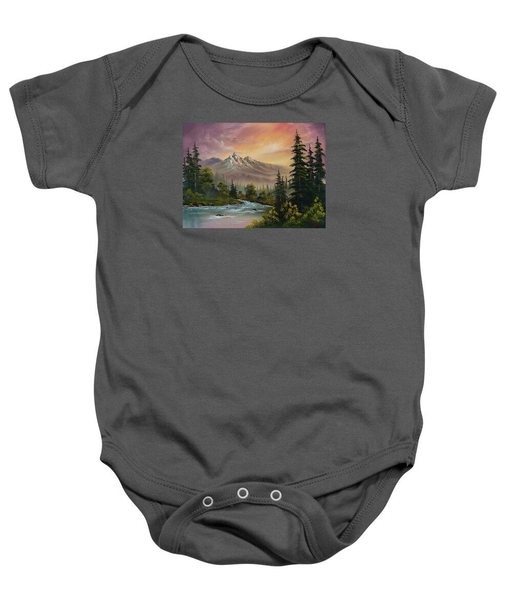 #faatoppicks Baby Onesie featuring the painting Mountain Sunset by Chris Steele