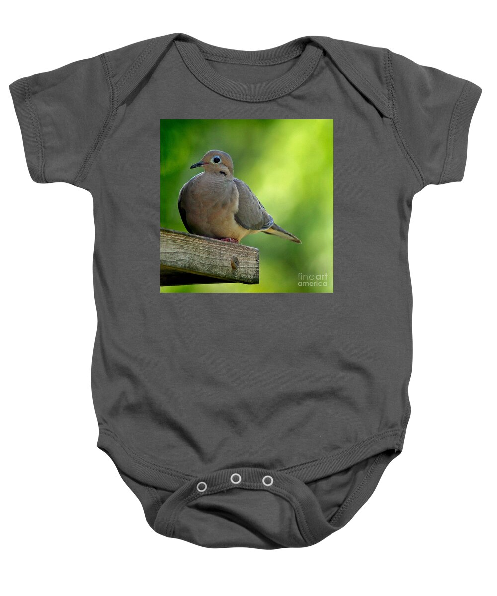 Aviary Baby Onesie featuring the photograph Mourning Dove at Feeder by Karen Adams