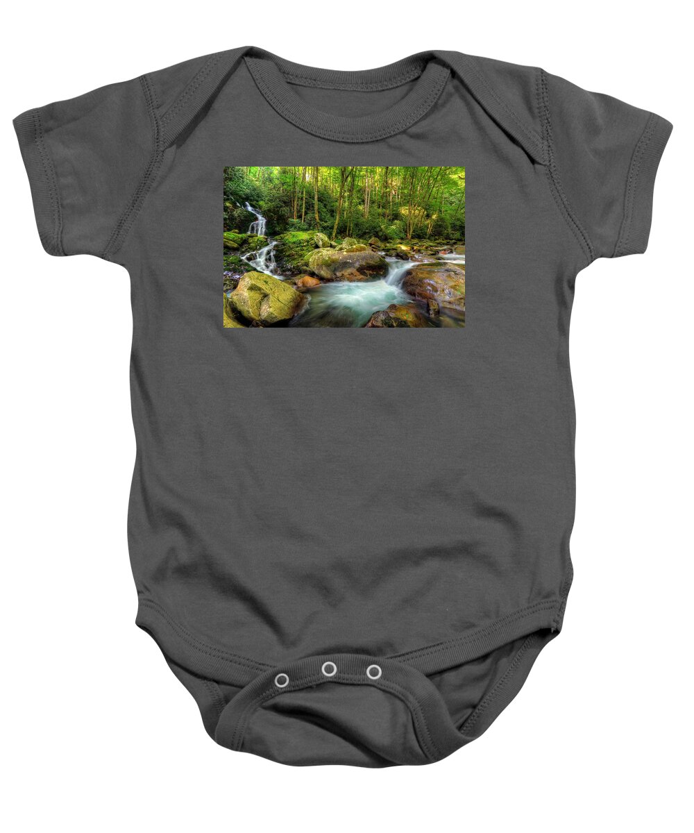 Mouse Creek Falls In The Great Smoky Mountains National Park Baby Onesie featuring the photograph Mouse Creek Falls by Carol Montoya