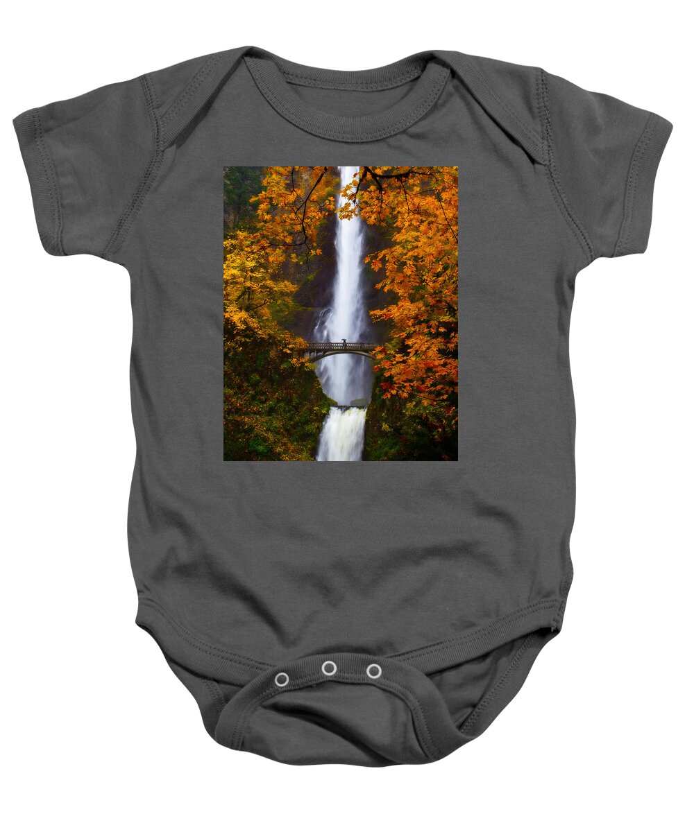 Trees Baby Onesie featuring the photograph Multnomah Falls Color by Darren White