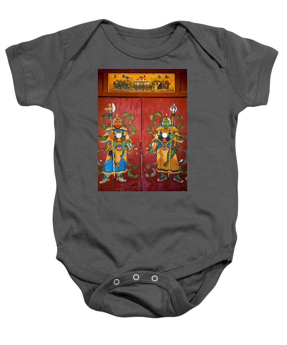 Feb0514 Baby Onesie featuring the photograph Mural Of Buddhist Guardians Ulan Baatar by Colin Monteath