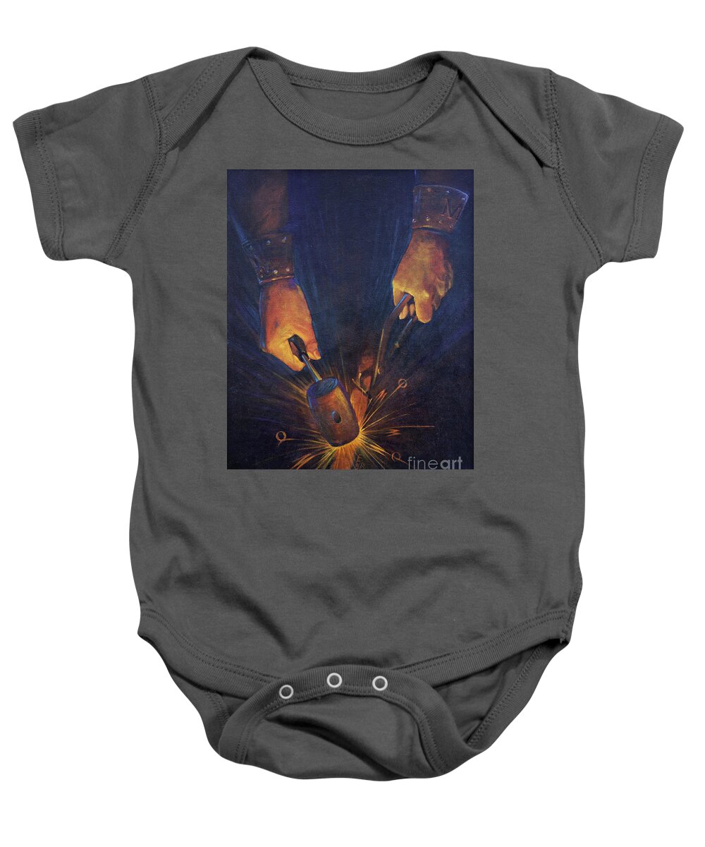 Hard Work Baby Onesie featuring the painting My Father's Hands by Robert Corsetti