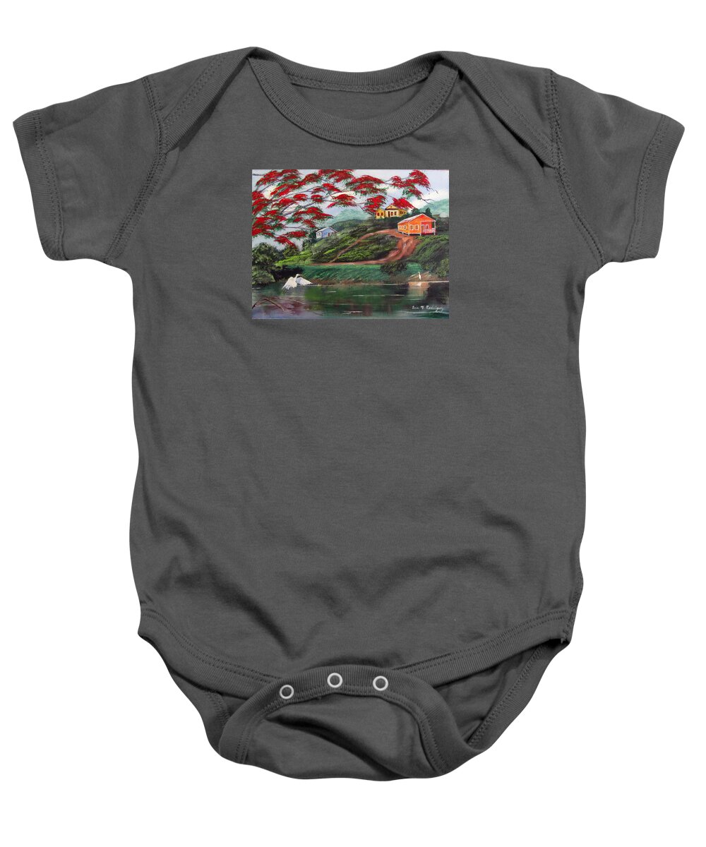 Wooden Homes Baby Onesie featuring the painting Natural High by Luis F Rodriguez
