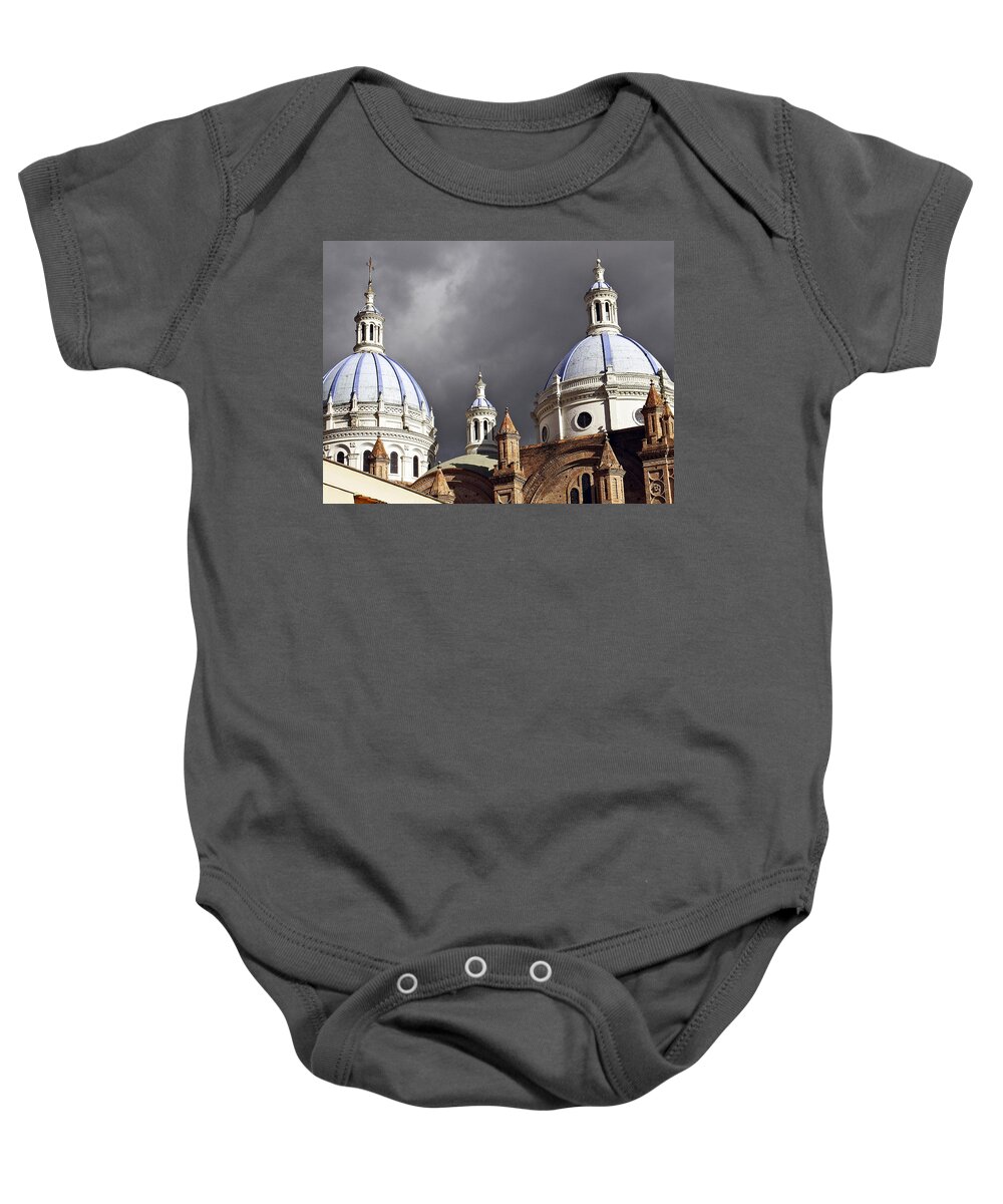 Cathedral Baby Onesie featuring the photograph New Cathedral Cuenca Ecuador by Kurt Van Wagner