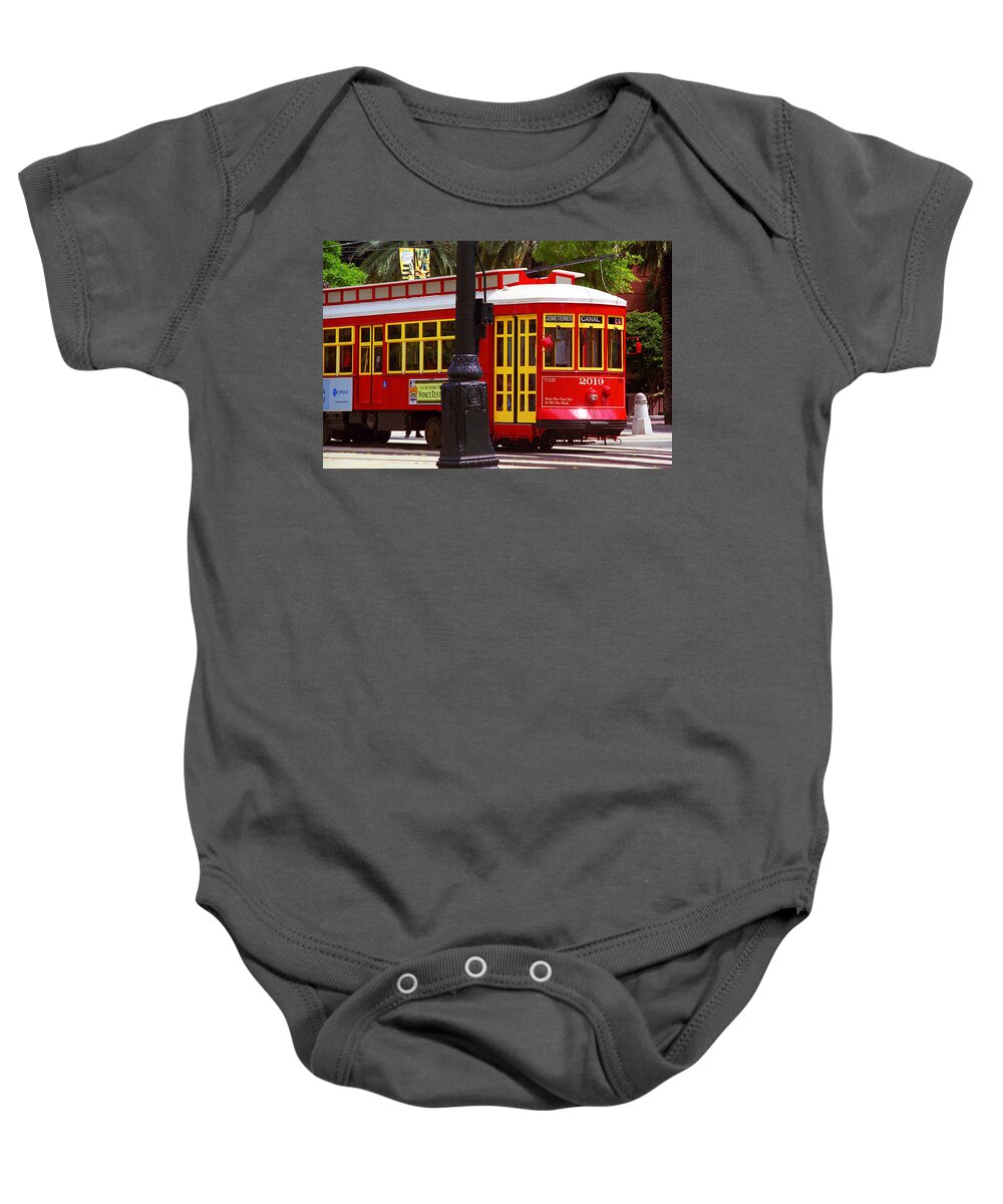 America Baby Onesie featuring the photograph New Orleans Trolley by Frank Romeo