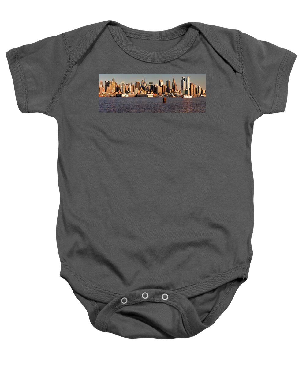 Best New York Skyline Baby Onesie featuring the photograph New York Skyline Panorama from NJ by Mitchell R Grosky