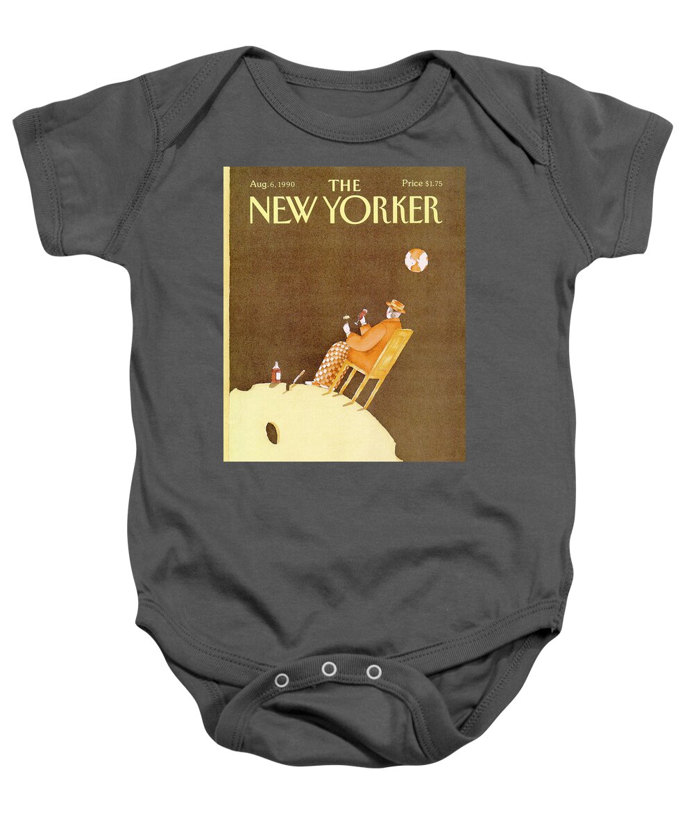 Dining Baby Onesie featuring the painting New Yorker August 6th, 1990 by Victoria Roberts