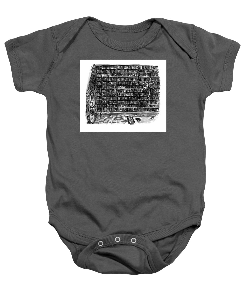 (a Librarian Watches As A Young Woman Climbs The Shelves Of The Library Without Using A Ladder.)
(huge Library Room Baby Onesie featuring the drawing New Yorker October 10th, 1994 by Warren Miller