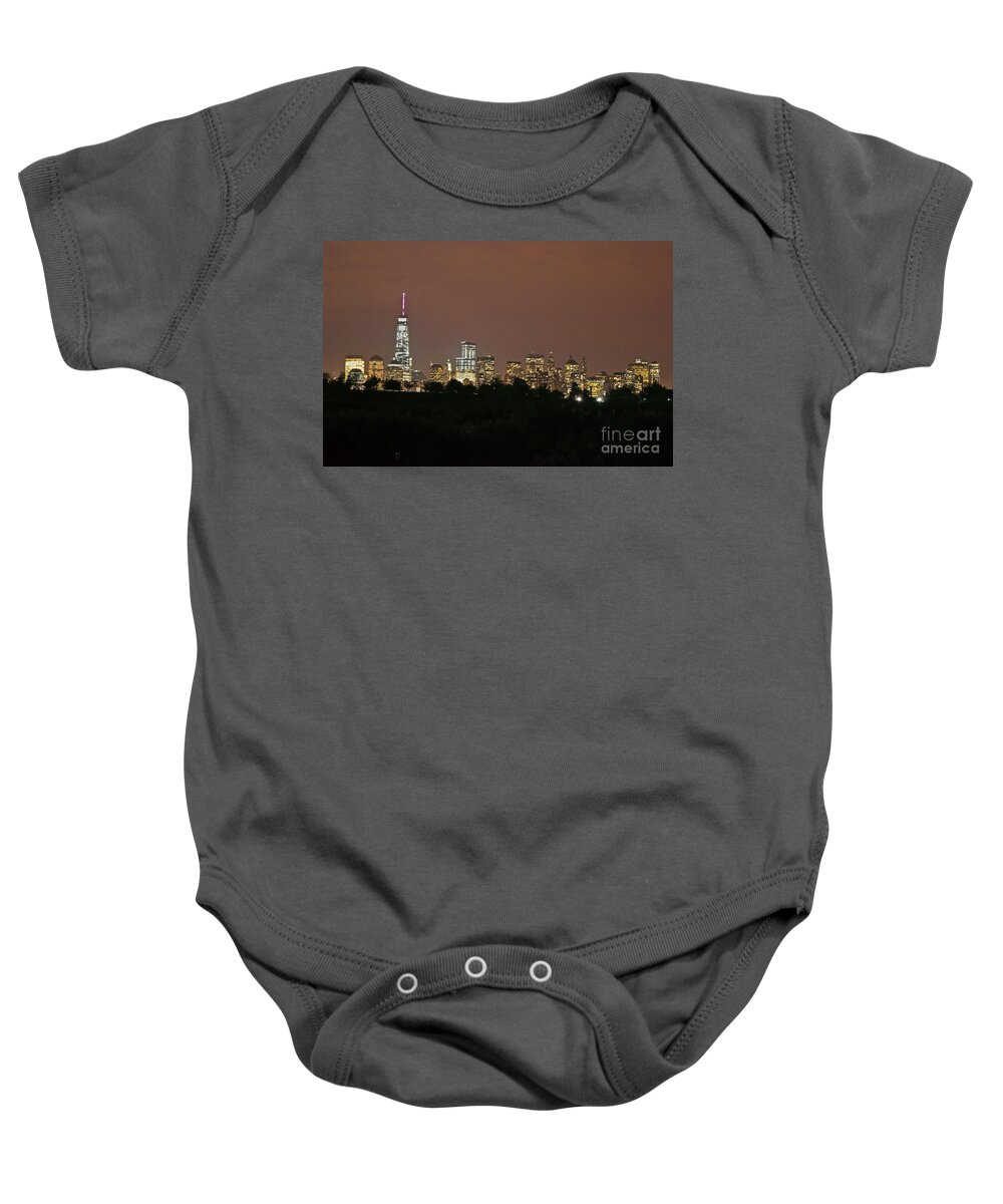  Nyc Baby Onesie featuring the photograph Night on NYC skyline by PatriZio M Busnel