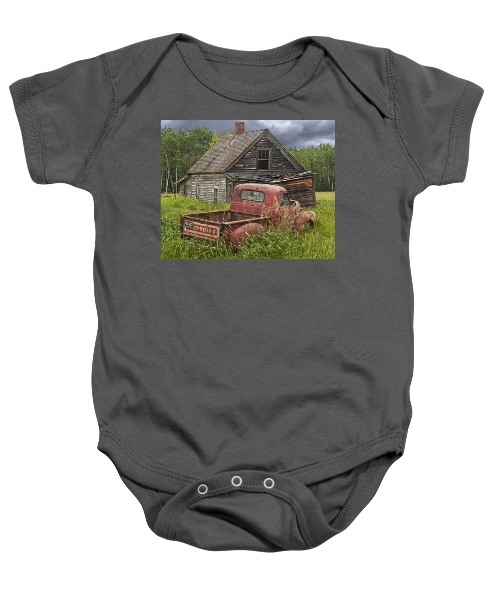Composite Baby Onesie featuring the photograph Old Abandoned Homestead and Truck by Randall Nyhof